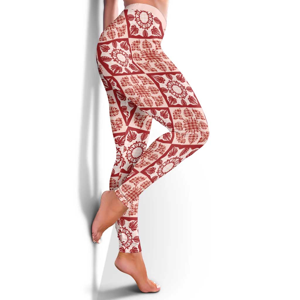 Ulaula Palaka Quilt Hawaii Leggings Hawaiian Tropical Monstera Sea Turtle