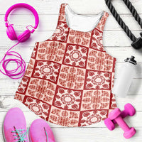 Ulaula Palaka Quilt Hawaii Women Racerback Tank Hawaiian Tropical Monstera Sea Turtle LT14 Red - Polynesian Pride