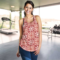 Ulaula Palaka Quilt Hawaii Women Racerback Tank Hawaiian Tropical Monstera Sea Turtle LT14 - Polynesian Pride