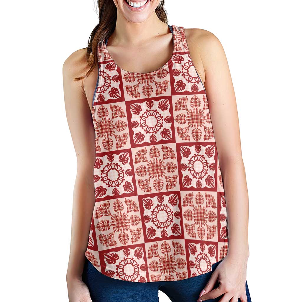Ulaula Palaka Quilt Hawaii Women Racerback Tank Hawaiian Tropical Monstera Sea Turtle LT14 - Polynesian Pride