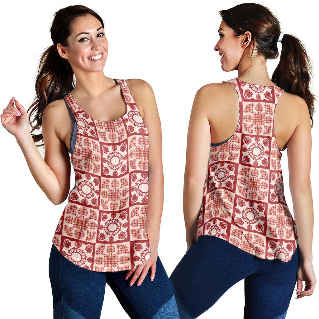 Ulaula Palaka Quilt Hawaii Women Racerback Tank Hawaiian Tropical Monstera Sea Turtle LT14 - Polynesian Pride