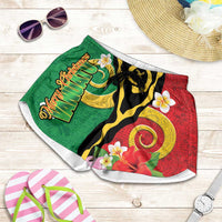 Vanuatu Christmas Shorts for Women Funny Santa with Namele and Boar Tusk Tribal LT03 Green - Polynesian Pride