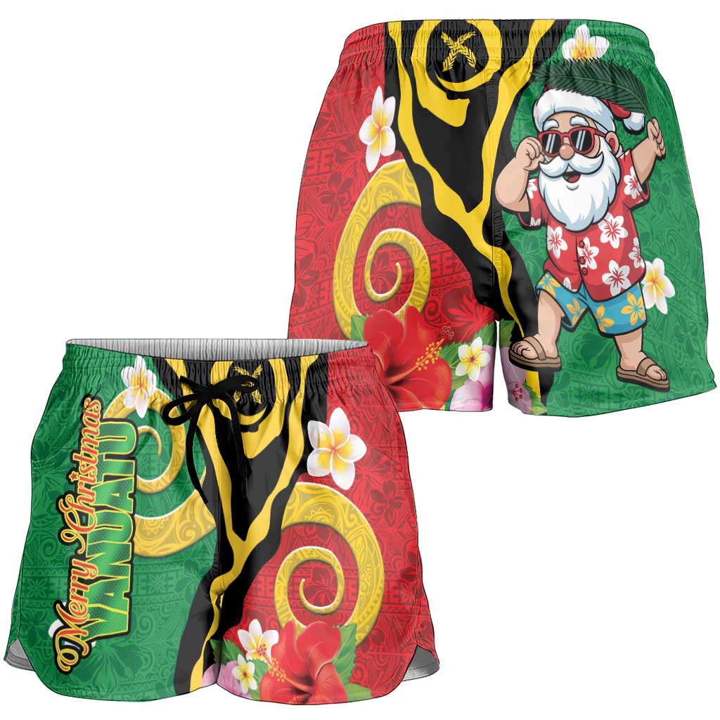 Vanuatu Christmas Shorts for Women Funny Santa with Namele and Boar Tusk Tribal LT03 - Polynesian Pride