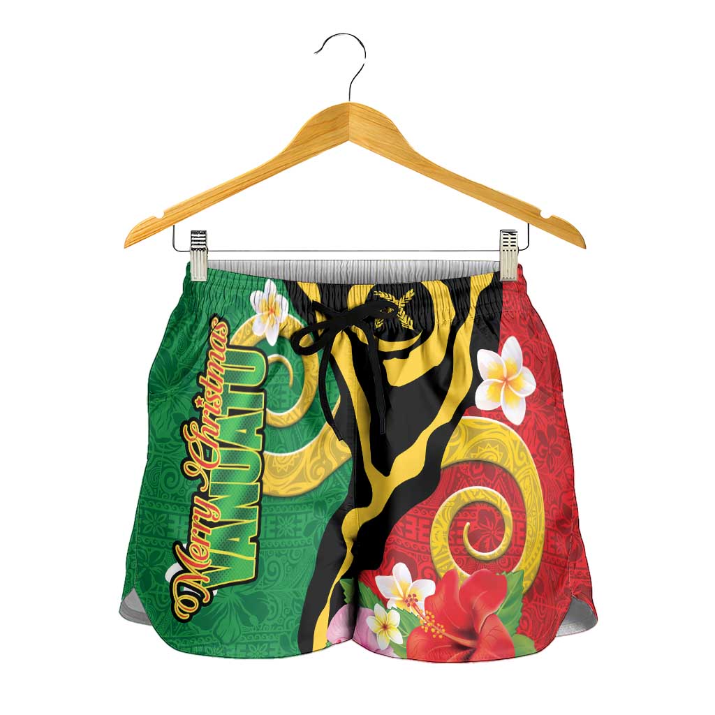 Vanuatu Christmas Shorts for Women Funny Santa with Namele and Boar Tusk Tribal LT03 - Polynesian Pride