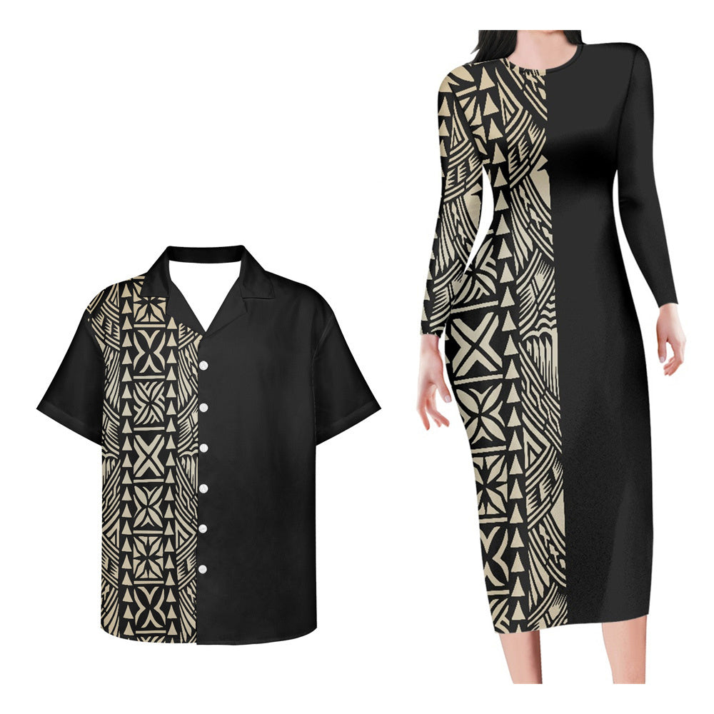 Polynesian Pride Matching Outfit For Couples Polynesian Tribal Haft Style Bodycon Dress And Hawaii Shirt No Dress - Polynesian Pride