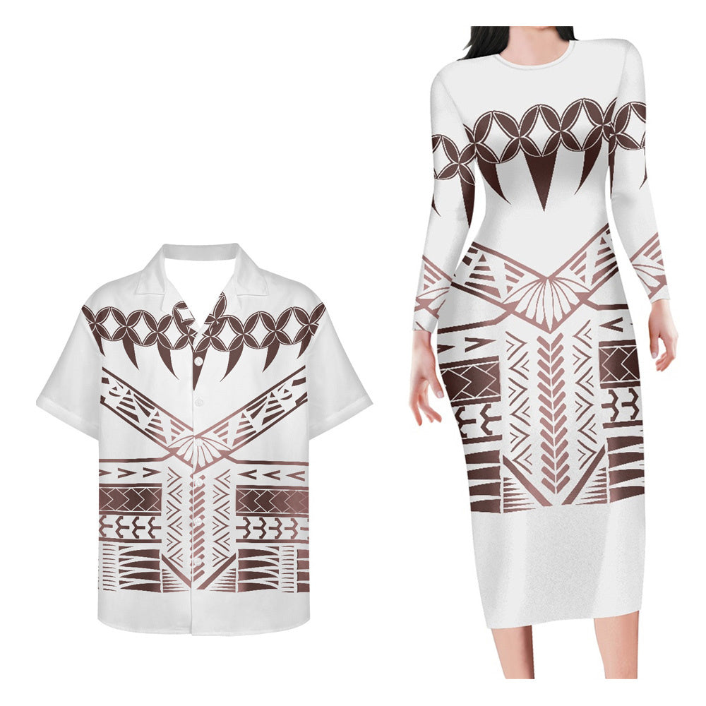 Polynesian Pride Polynesian Tribal Matching Outfit For Couples Long Sleeve Bodycon Dress And Hawaii Shirt No Dress - Polynesian Pride