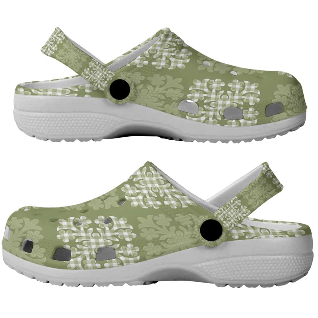 Vesuvian Green Palaka Quilt Hawaii Clogs Shoes Traditional Hawaii-plaid Pattern LT14 - Polynesian Pride