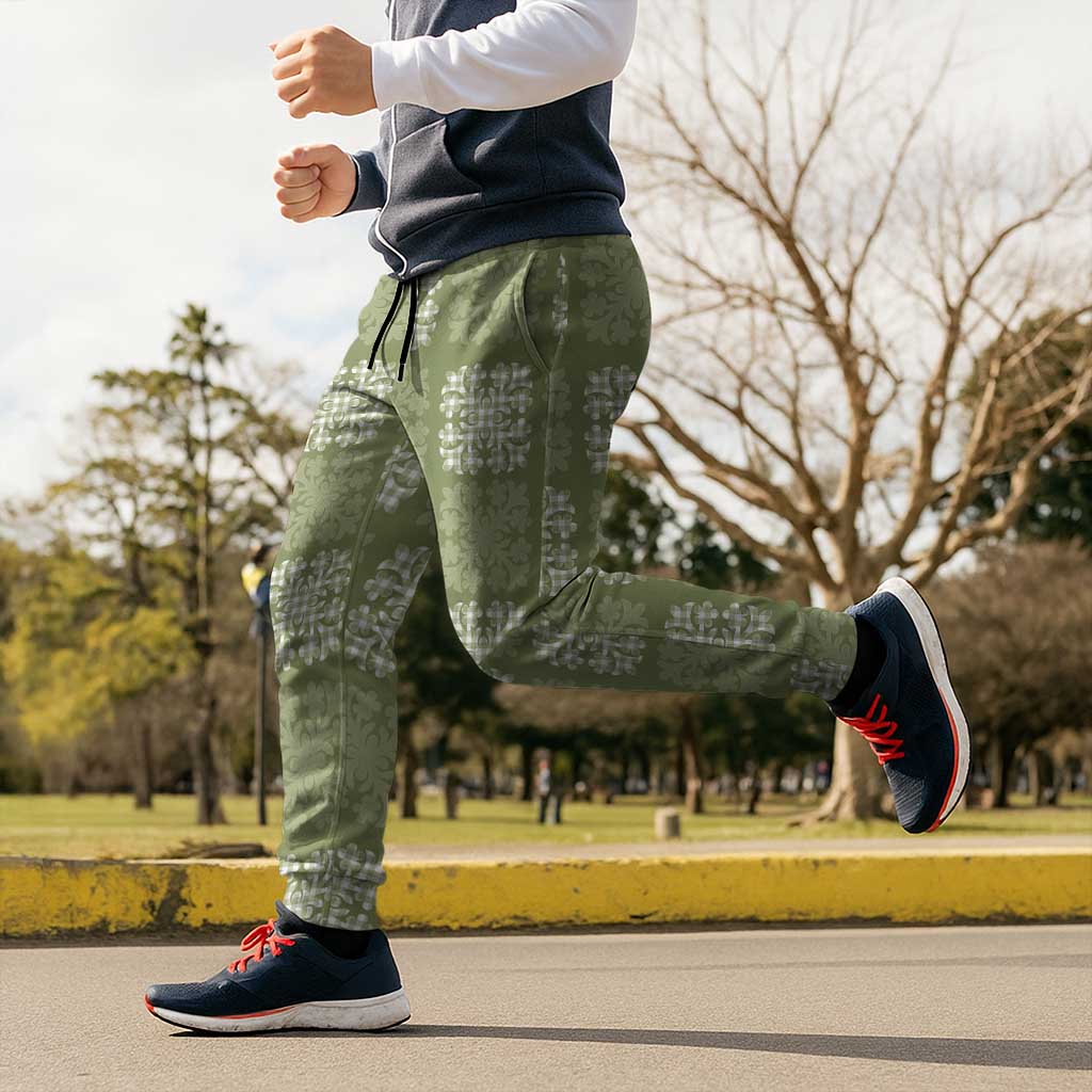 Vesuvian Green Palaka Quilt Hawaii Jogger Pants Traditional Hawaii-plaid Pattern LT14 - Polynesian Pride