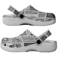 Vintage Aloha Block Quilt Clogs Shoes Black Inspired Lei Motifs - Polynesian Pride