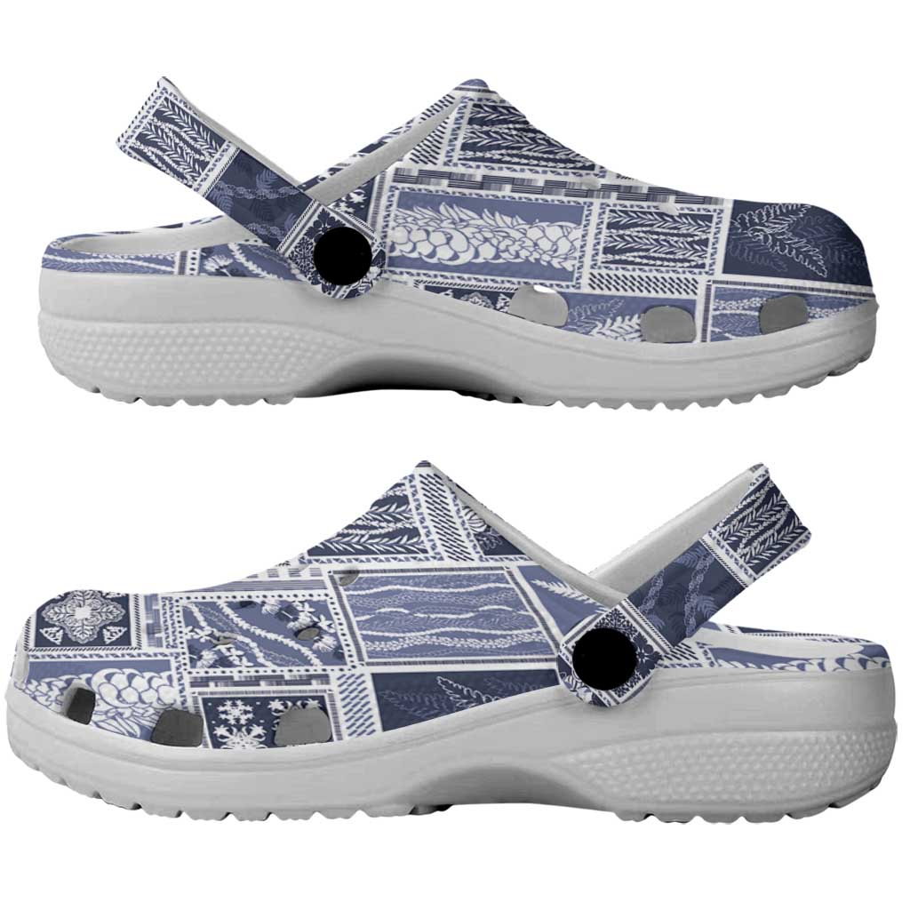 Vintage Aloha Block Quilt Clogs Shoes Blue Inspired Lei Motifs - Polynesian Pride