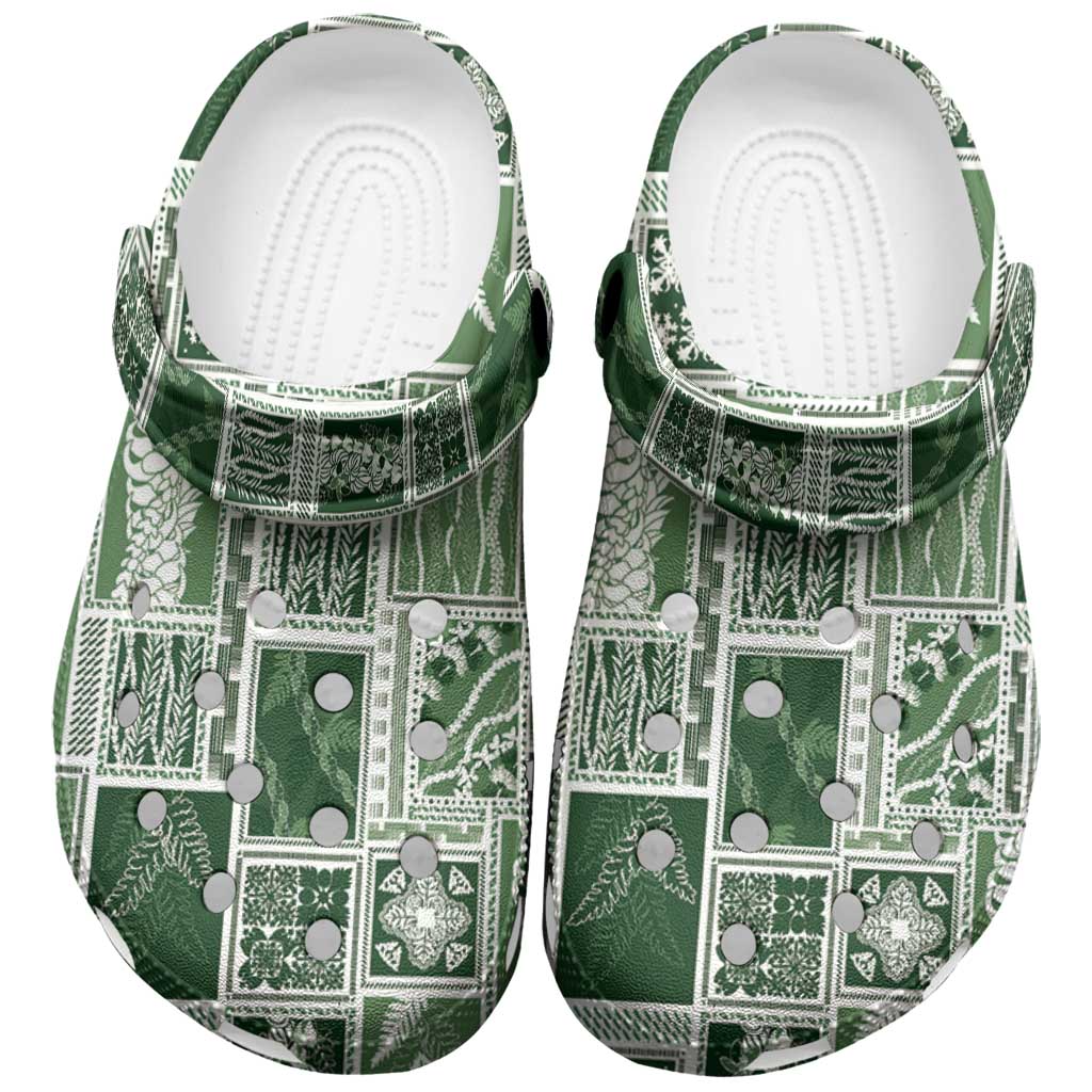 Vintage Aloha Block Quilt Clogs Shoes Green Inspired Lei Motifs LT9 Green - Polynesian Pride