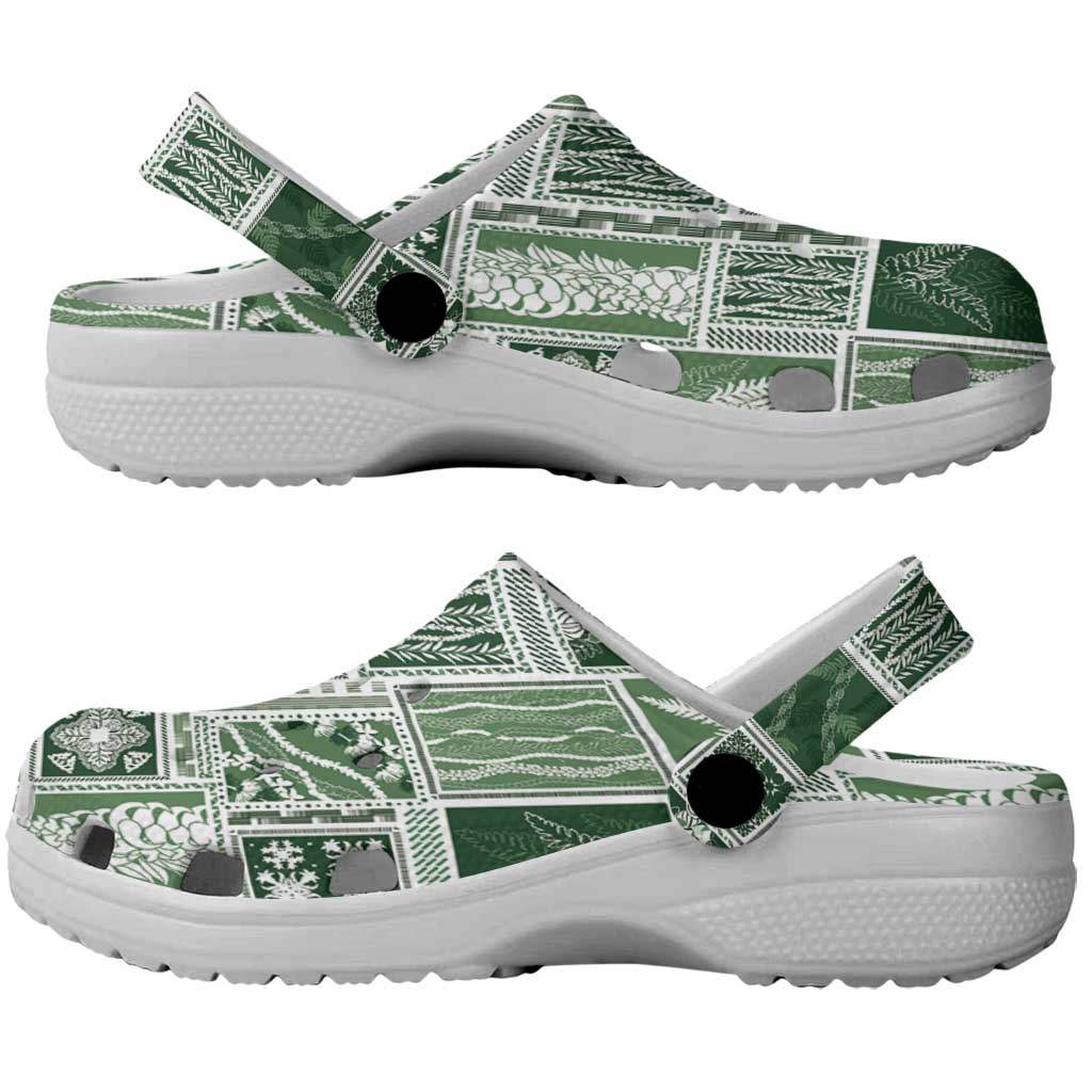 Vintage Aloha Block Quilt Clogs Shoes Green Inspired Lei Motifs LT9 - Polynesian Pride
