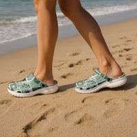 Vintage Aloha Block Quilt Clogs Shoes Green Inspired Lei Motifs LT9 - Polynesian Pride