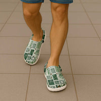 Vintage Aloha Block Quilt Clogs Shoes Green Inspired Lei Motifs LT9 - Polynesian Pride