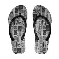Vintage Aloha Block Quilt Flip Flops Black Inspired Lei Motifs LT9 Black - Polynesian Pride
