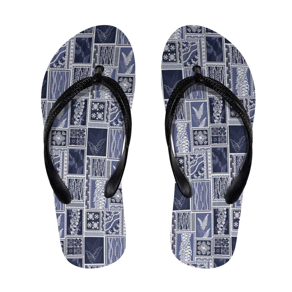 Vintage Aloha Block Quilt Flip Flops Blue Inspired Lei Motifs - Polynesian Pride