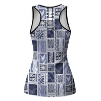 Vintage Aloha Block Quilt Hollow Tank Top Blue Inspired Lei Motifs - Polynesian Pride