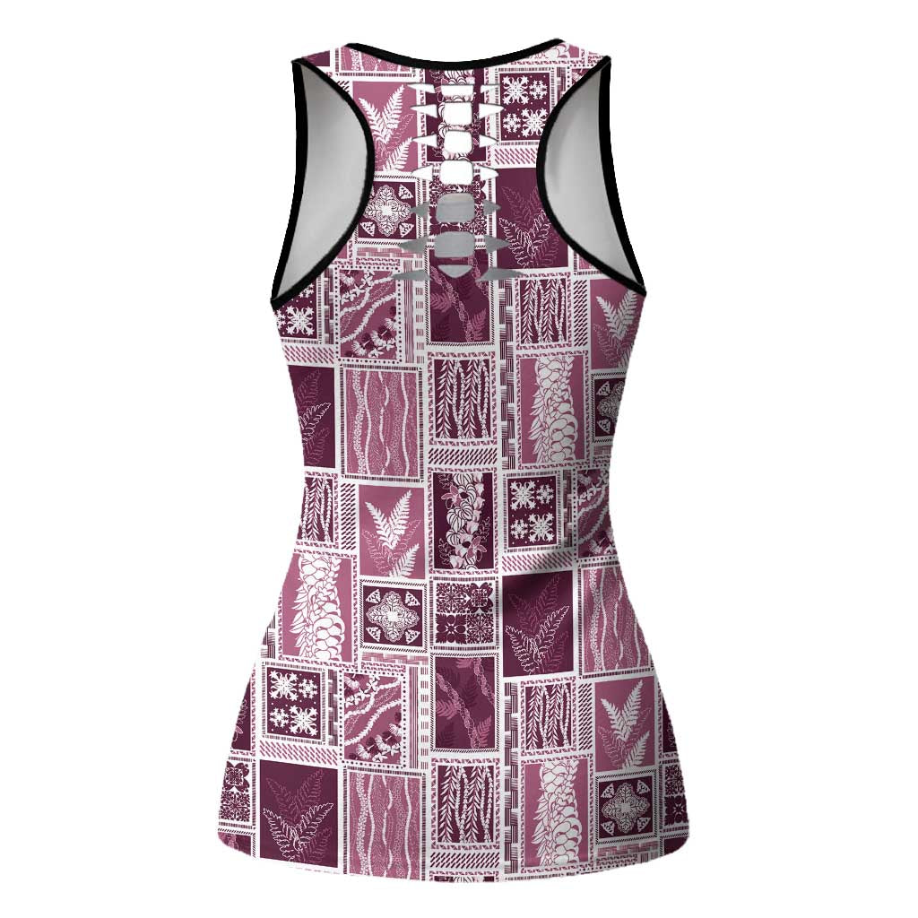 Vintage Aloha Block Quilt Hollow Tank Top Pink Inspired Lei Motifs - Polynesian Pride