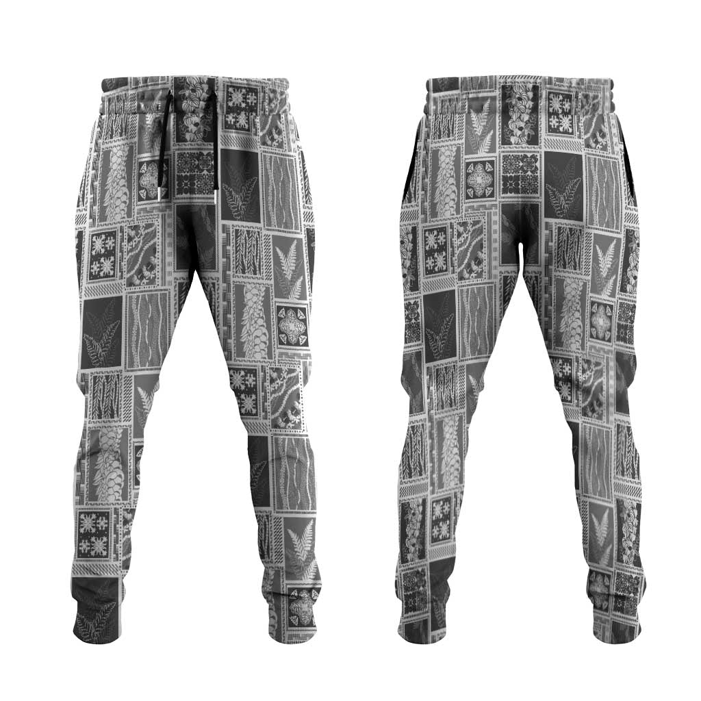Vintage Aloha Block Quilt Jogger Pants Black Inspired Lei Motifs - Polynesian Pride