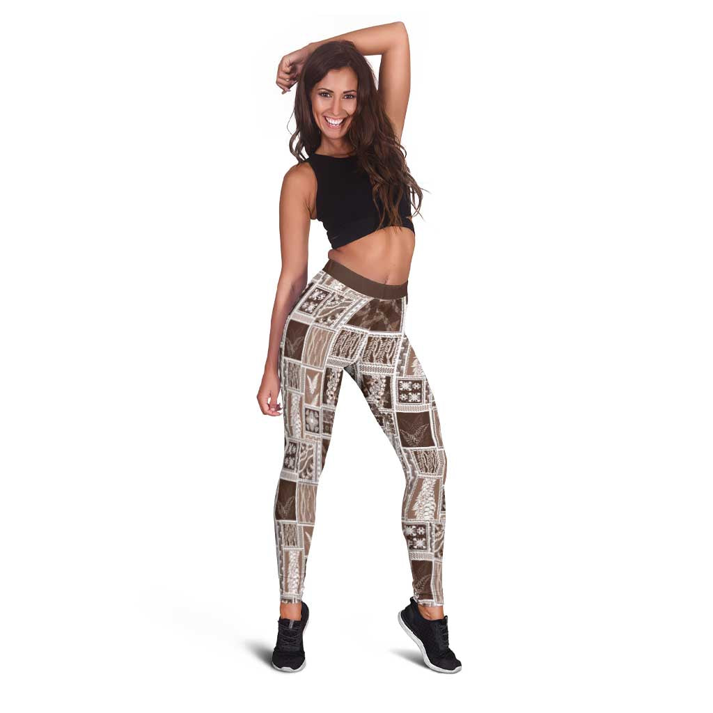 Vintage Aloha Block Quilt Leggings Beige Inspired Lei Motifs - Polynesian Pride