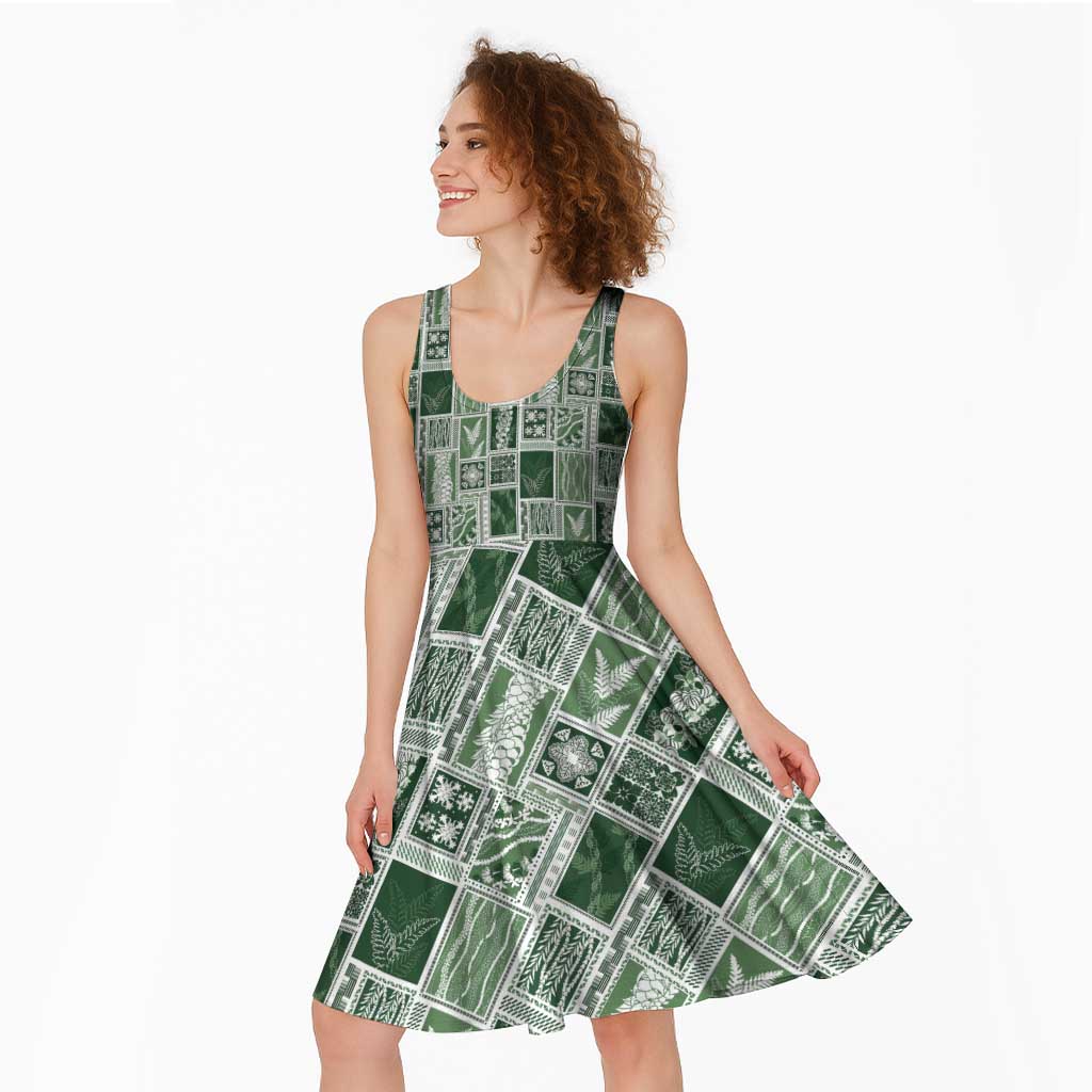 Vintage Aloha Block Quilt Midi Dress Green Inspired Lei Motifs LT9 - Polynesian Pride