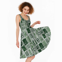 Vintage Aloha Block Quilt Midi Dress Green Inspired Lei Motifs LT9 - Polynesian Pride