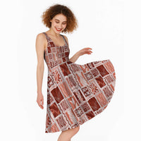 Vintage Aloha Block Quilt Midi Dress Red Inspired Lei Motifs - Polynesian Pride