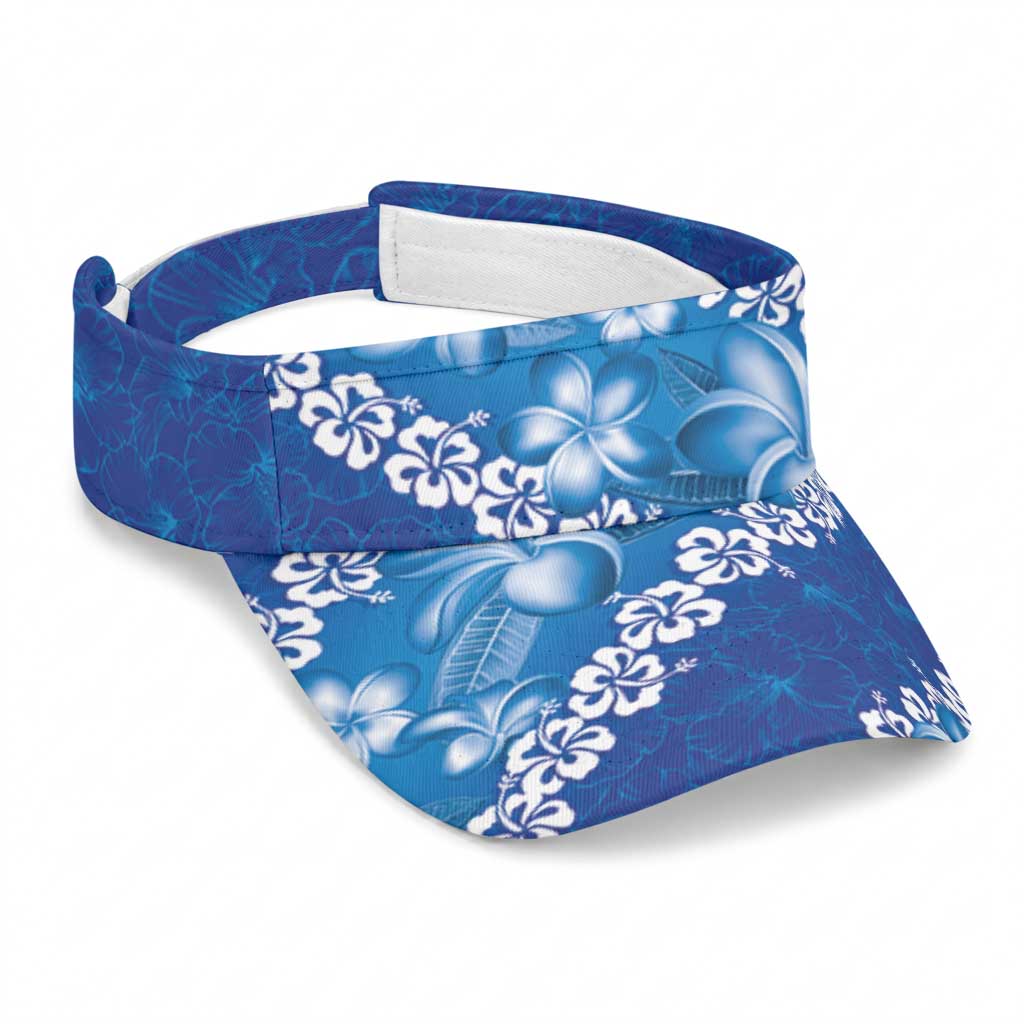 Vintage Blue Polynesia Sun Visor Cap Plumeria With Hibiscus Tropical Vibes LT14 Universal Fit Blue - Polynesian Pride
