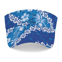 Vintage Blue Polynesia Sun Visor Cap Plumeria With Hibiscus Tropical Vibes LT14 - Polynesian Pride