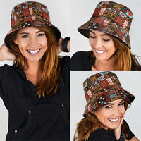 Vintage Hawaiian Quilting Patterns Bucket Hat Brown Style Tribal Fabric Patchwork - Polynesian Pride