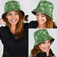 Vintage Hawaiian Quilting Patterns Bucket Hat Green Style Tribal Fabric Patchwork - Polynesian Pride