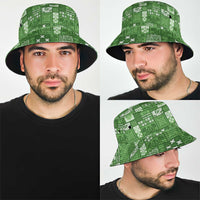 Vintage Hawaiian Quilting Patterns Bucket Hat Green Style Tribal Fabric Patchwork - Polynesian Pride