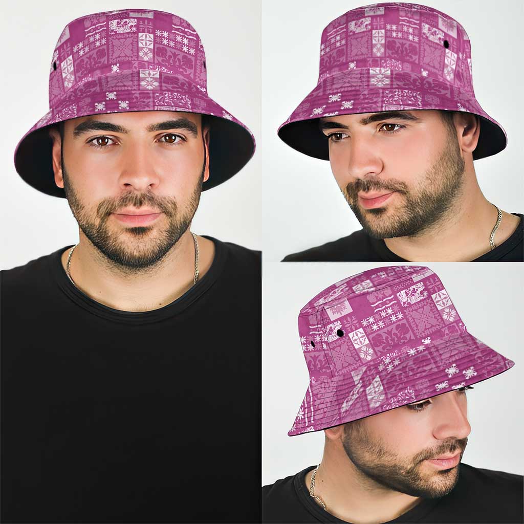 Vintage Hawaiian Quilting Patterns Bucket Hat Pink Style Tribal Fabric Patchwork - Polynesian Pride