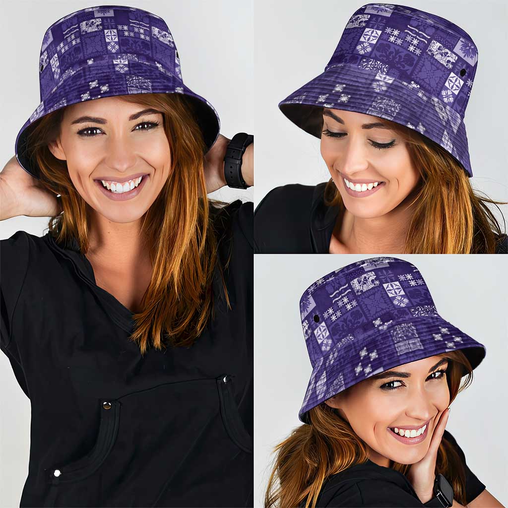 Vintage Hawaiian Quilting Patterns Bucket Hat Purple Style Tribal Fabric Patchwork - Polynesian Pride