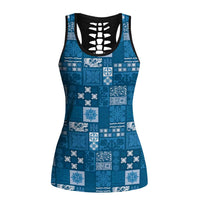Vintage Hawaiian Quilting Patterns Hollow Tank Top Blue Style Tribal Fabric Patchwork LT9 Female Blue - Polynesian Pride