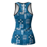 Vintage Hawaiian Quilting Patterns Hollow Tank Top Blue Style Tribal Fabric Patchwork LT9 - Polynesian Pride