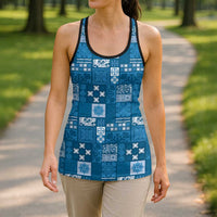Vintage Hawaiian Quilting Patterns Hollow Tank Top Blue Style Tribal Fabric Patchwork LT9 - Polynesian Pride