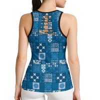 Vintage Hawaiian Quilting Patterns Hollow Tank Top Blue Style Tribal Fabric Patchwork LT9 - Polynesian Pride