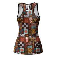 Vintage Hawaiian Quilting Patterns Hollow Tank Top Brown Style Tribal Fabric Patchwork LT9 - Polynesian Pride