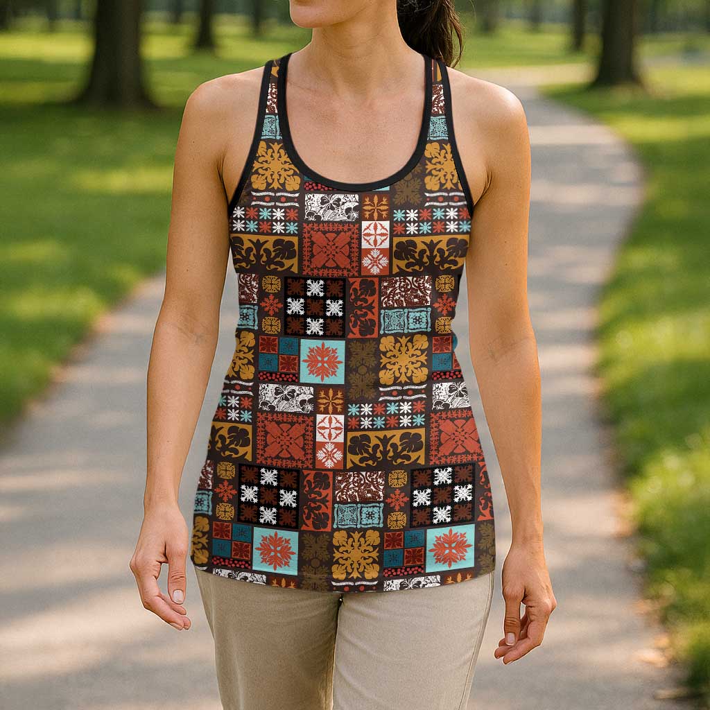 Vintage Hawaiian Quilting Patterns Hollow Tank Top Brown Style Tribal Fabric Patchwork LT9 - Polynesian Pride
