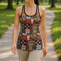 Vintage Hawaiian Quilting Patterns Hollow Tank Top Brown Style Tribal Fabric Patchwork LT9 - Polynesian Pride
