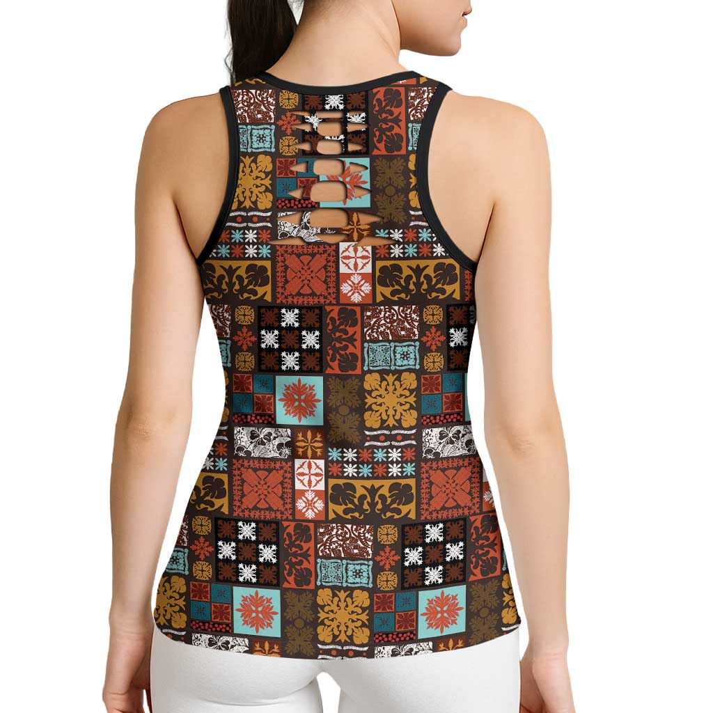 Vintage Hawaiian Quilting Patterns Hollow Tank Top Brown Style Tribal Fabric Patchwork LT9 - Polynesian Pride
