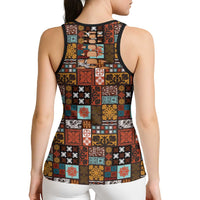 Vintage Hawaiian Quilting Patterns Hollow Tank Top Brown Style Tribal Fabric Patchwork LT9 - Polynesian Pride