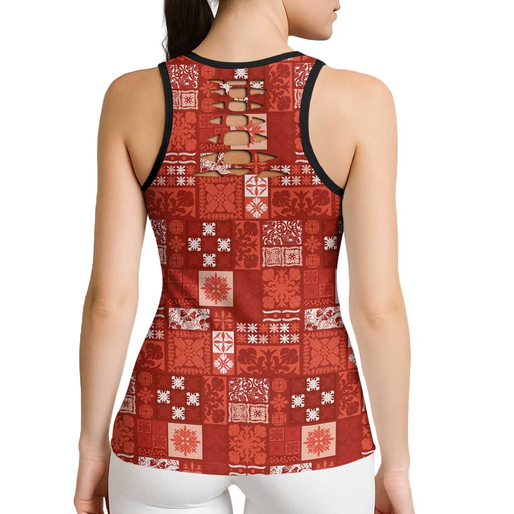 Vintage Hawaiian Quilting Patterns Hollow Tank Top Red Style Tribal Fabric Patchwork - Polynesian Pride
