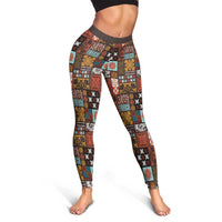 Vintage Hawaiian Quilting Patterns Leggings Brown Style Tribal Fabric Patchwork - Polynesian Pride