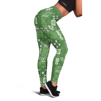 Vintage Hawaiian Quilting Patterns Leggings Green Style Tribal Fabric Patchwork - Polynesian Pride