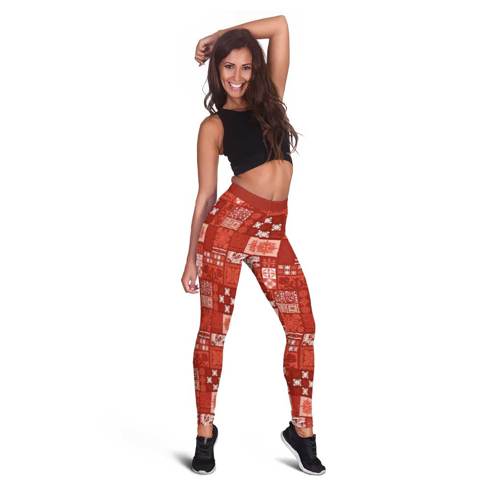 Vintage Hawaiian Quilting Patterns Leggings Red Style Tribal Fabric Patchwork - Polynesian Pride