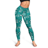 Vintage Hawaiian Quilting Patterns Leggings Turquoise Style Tribal Fabric Patchwork - Polynesian Pride