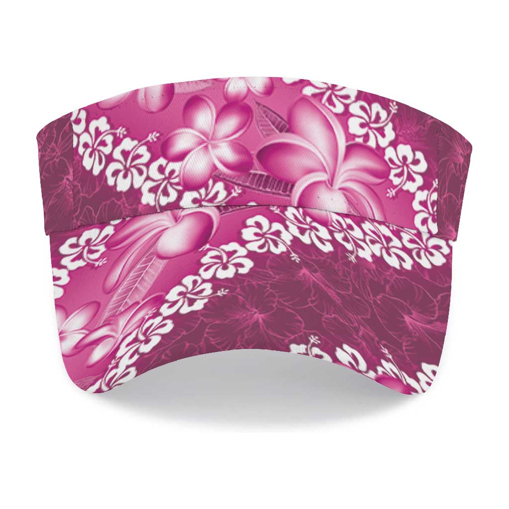 Vintage Pink Polynesia Sun Visor Cap Plumeria With Hibiscus Tropical Vibes