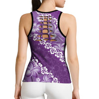 Vintage Purple Polynesia Hollow Tank Top Plumeria With Hibiscus Tropical Vibes LT14 - Polynesian Pride
